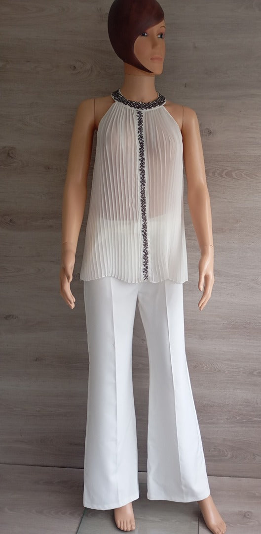 joli Haut/top de soirée fête - sans manches - plissé - transparent zara blanc taille S - perlé