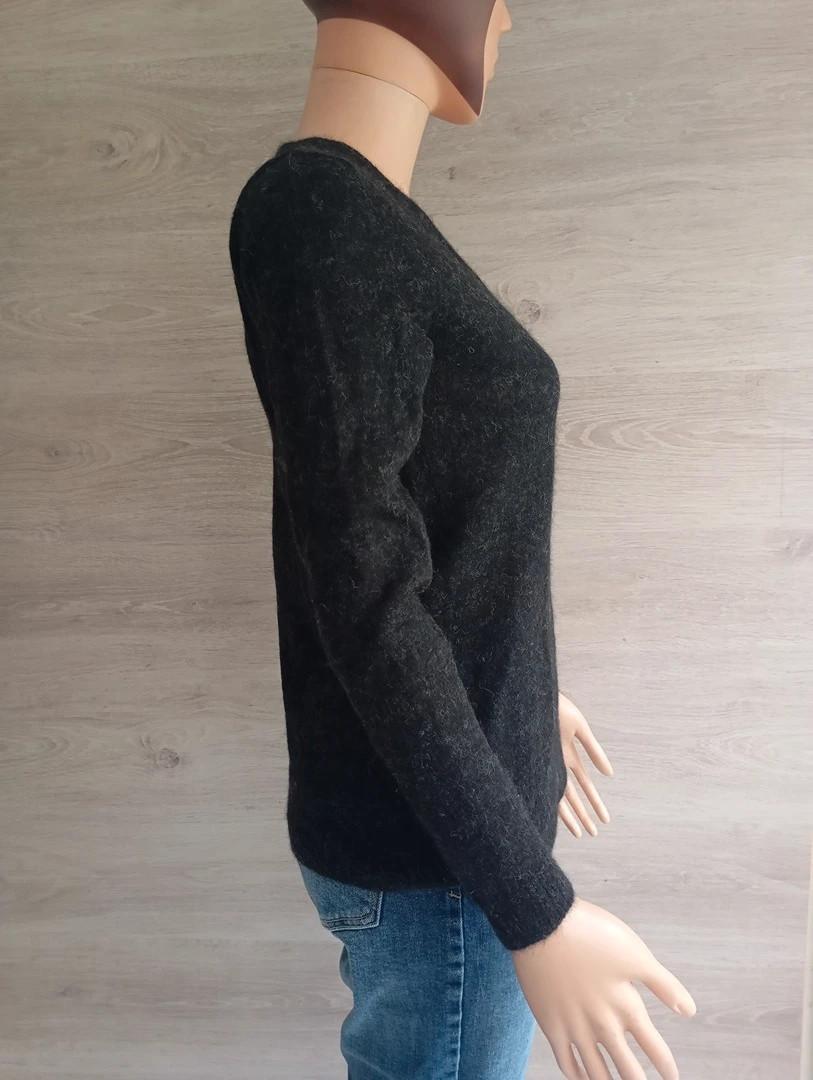 Pull fin femme manches longues noir/gris Gant en alpaga et laine mérinos Xs