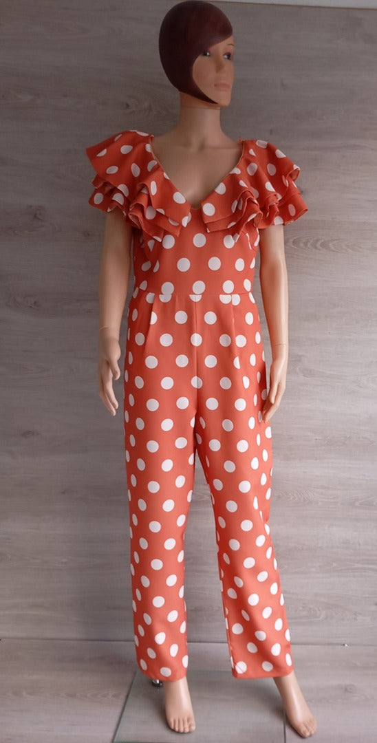 Combinaison pantalon orange à pois — Marú Atelier — Taille 42