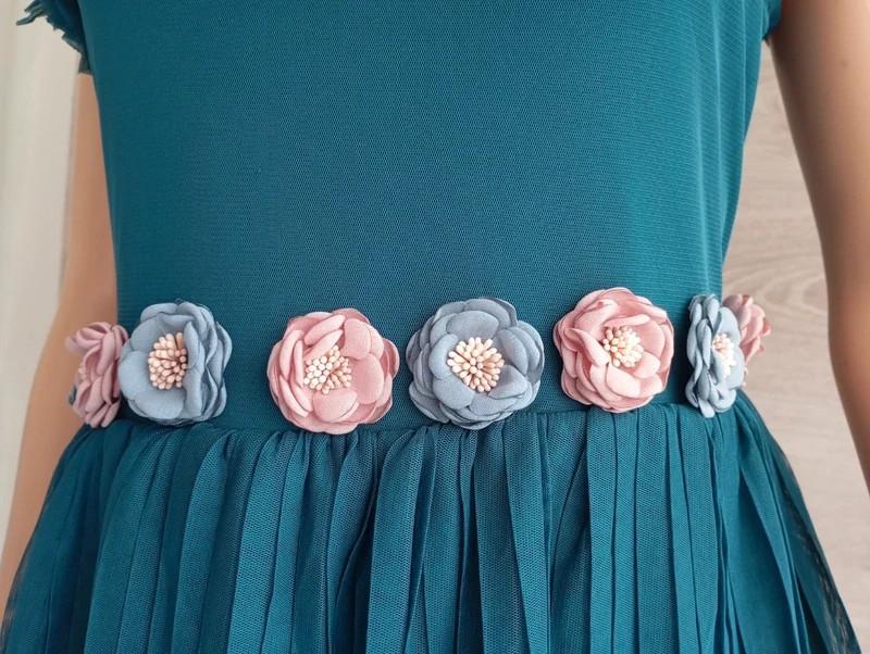robe midi plissée Maru Atelier - 42 - turquoise - bon état - avec fleurs