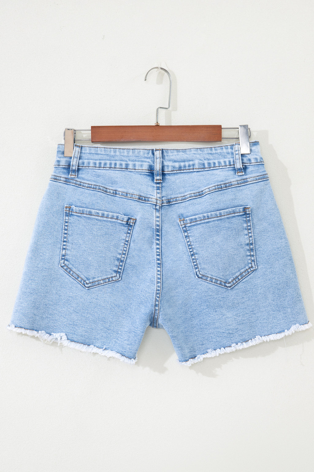 Short en jean taille haute effiloché — Bleu myosotis délavé