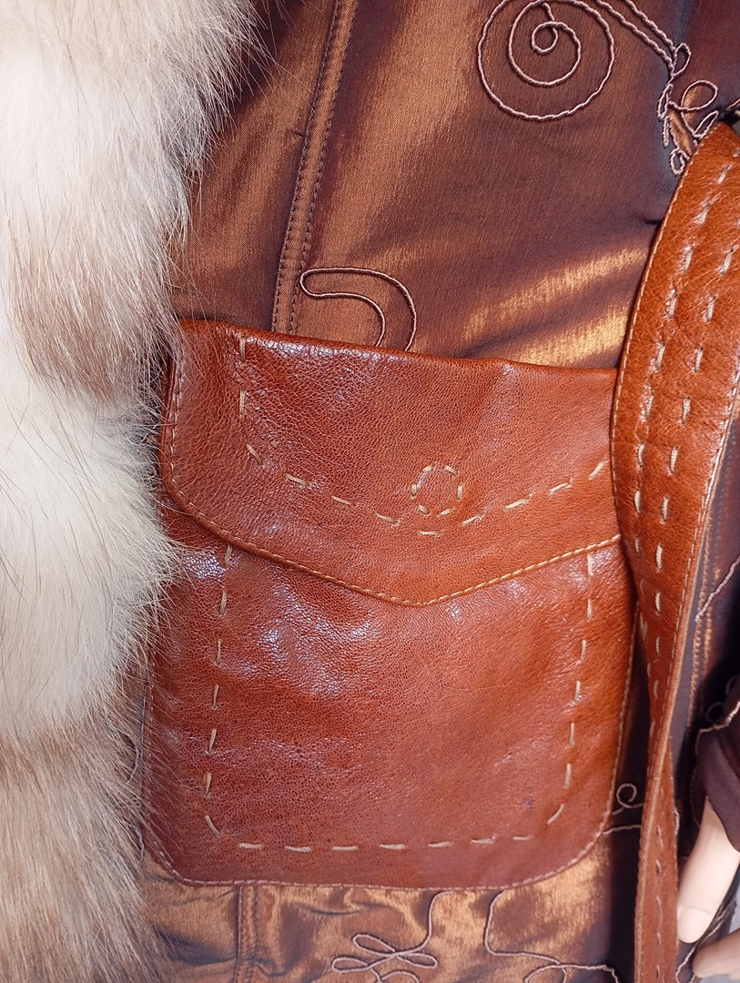 Manteau en fourrure naturelle de Renard Elazar Leather taille S - Marron bronze irisé