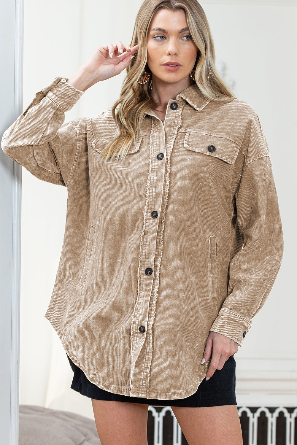 Shacket Oversize Kaki — Effet Vintage Mineral Wash