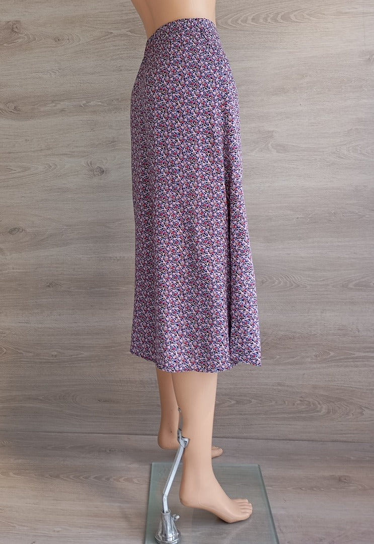 Jupe midi fleurie Camaïeu - 38 - Violet - Très bon état - motif floral - 100% viscose