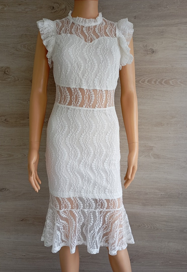 Robe 🌸 Only Fashion 🌸 S - Blanc - Très bon état - mariage - mancherons à volants - col montant