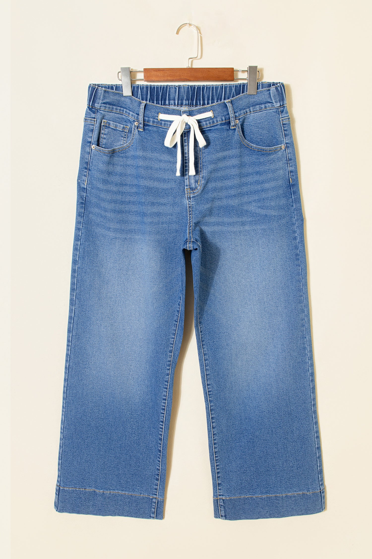 Jean Grande Taille Wide Leg à Lacets Contrastés