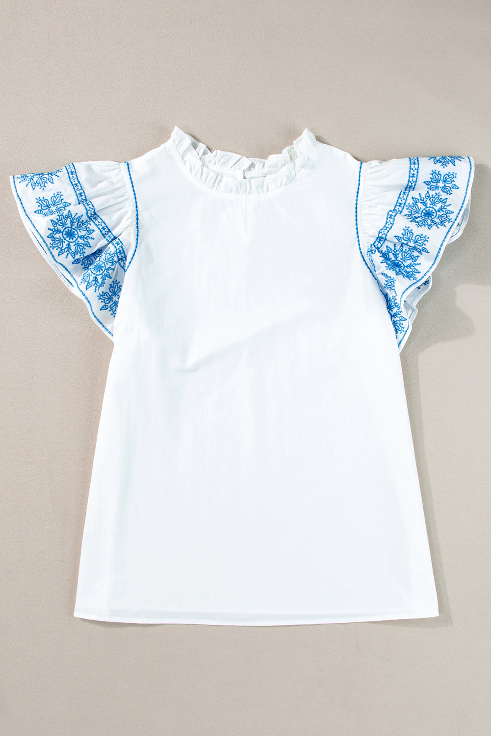 White Embroidered Ruffled Sleeve Frill Blouse