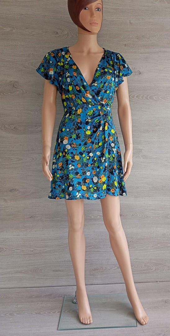 Robe courte Zara - S - Bleu fleuri - Neuf avec étiquette