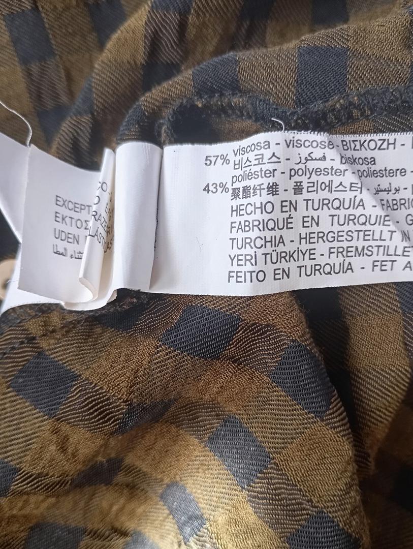 Robe longue manches longues Zara - S - kaki - Très bon état - à carreaux