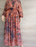 Robe longue manches longues - fleurie - Monoprix - 42 - Orange - Très bon état