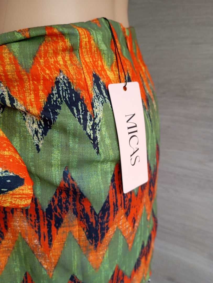 Mini-jupe portefeuille Micas - S - vert/orange avec perles - neuve