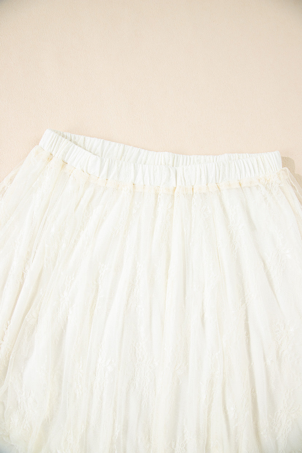 Jupe Longue Beige en Dentelle à Volants — Taille Haute