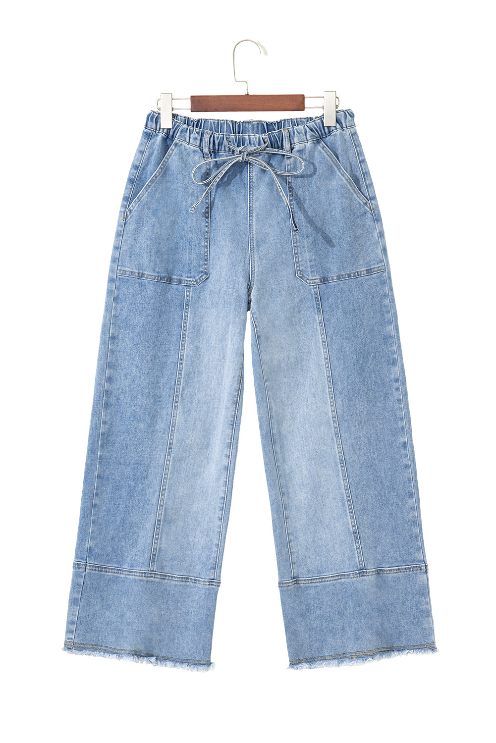 Jean Large Taille Haute – Ourlet Brut, Poches Cargo & Cordon