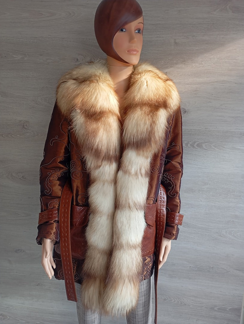Manteau en fourrure naturelle de Renard Elazar Leather taille S - Marron bronze irisé