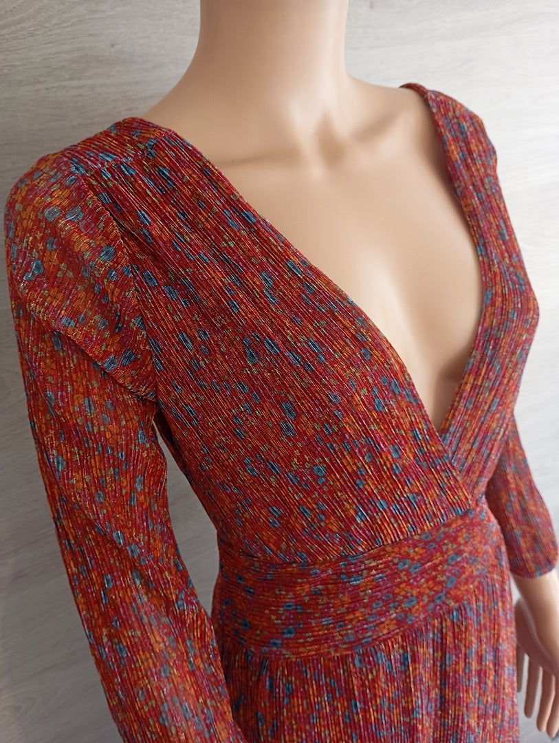 Robe longue manches 3/4 - Holly & Joey - S - Bordeau/multicolore - Très bon état