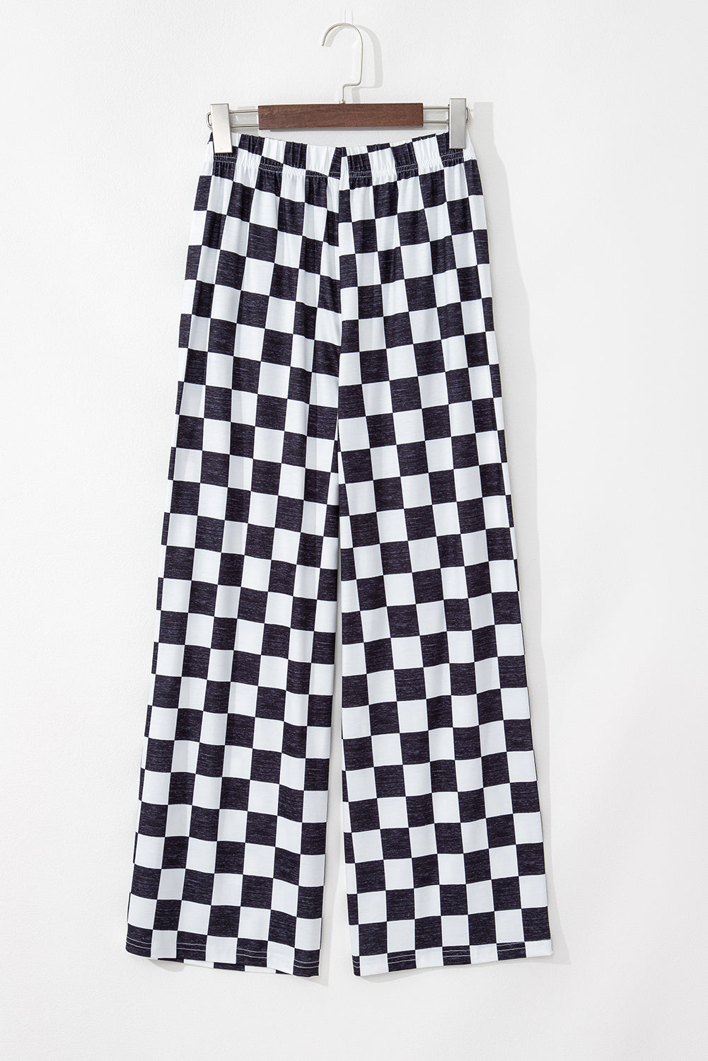 Pantalon large à carreaux noir — taille haute et jambes fluides