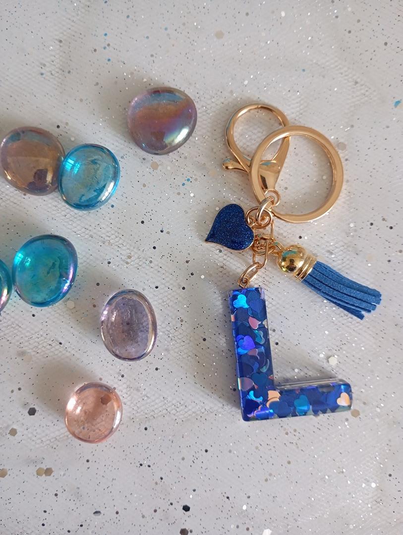 Porte-clés femme - Lettre prénom L - Bleu - neuf