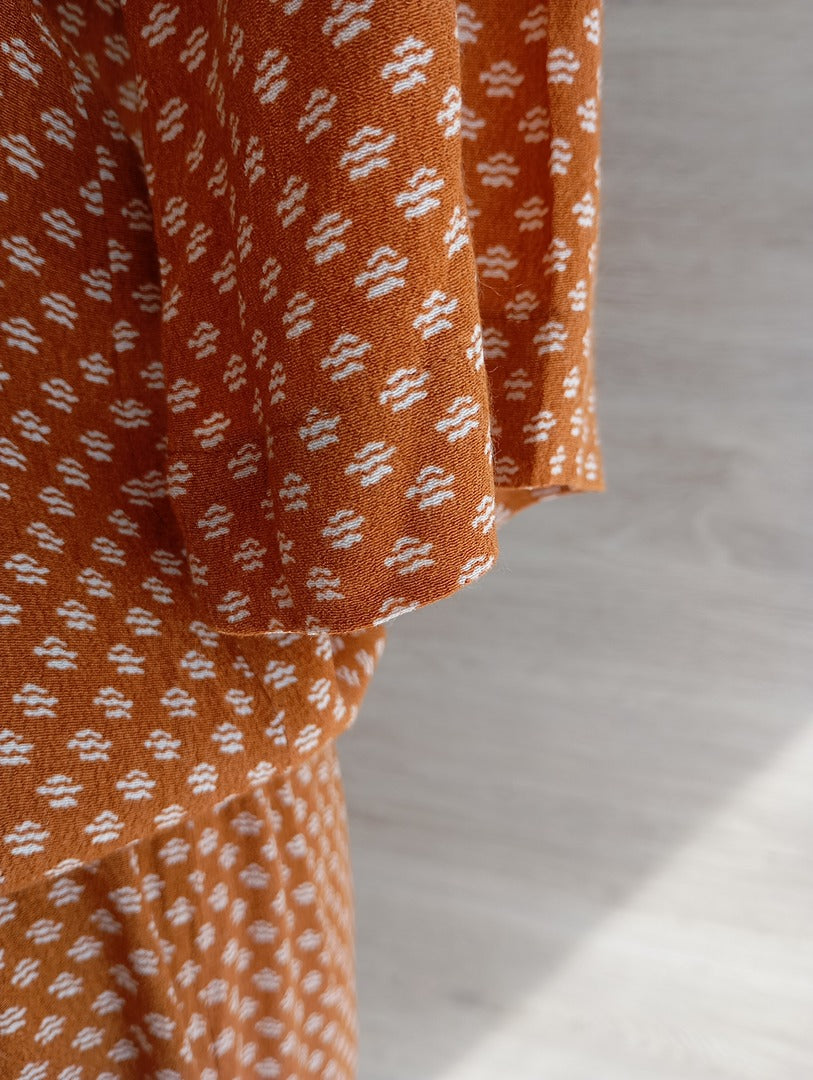 Belle robe Hartford manches courtes taille L - Orange/marron - Très bon état - 100% viscose
