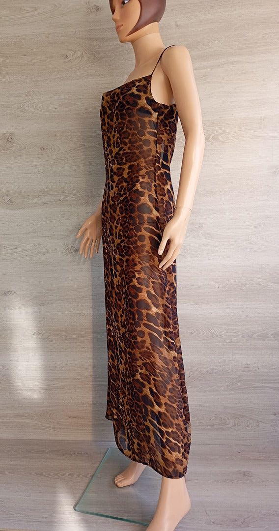 Robe longue léopard transparente - Micas - T S - Marron - Neuve