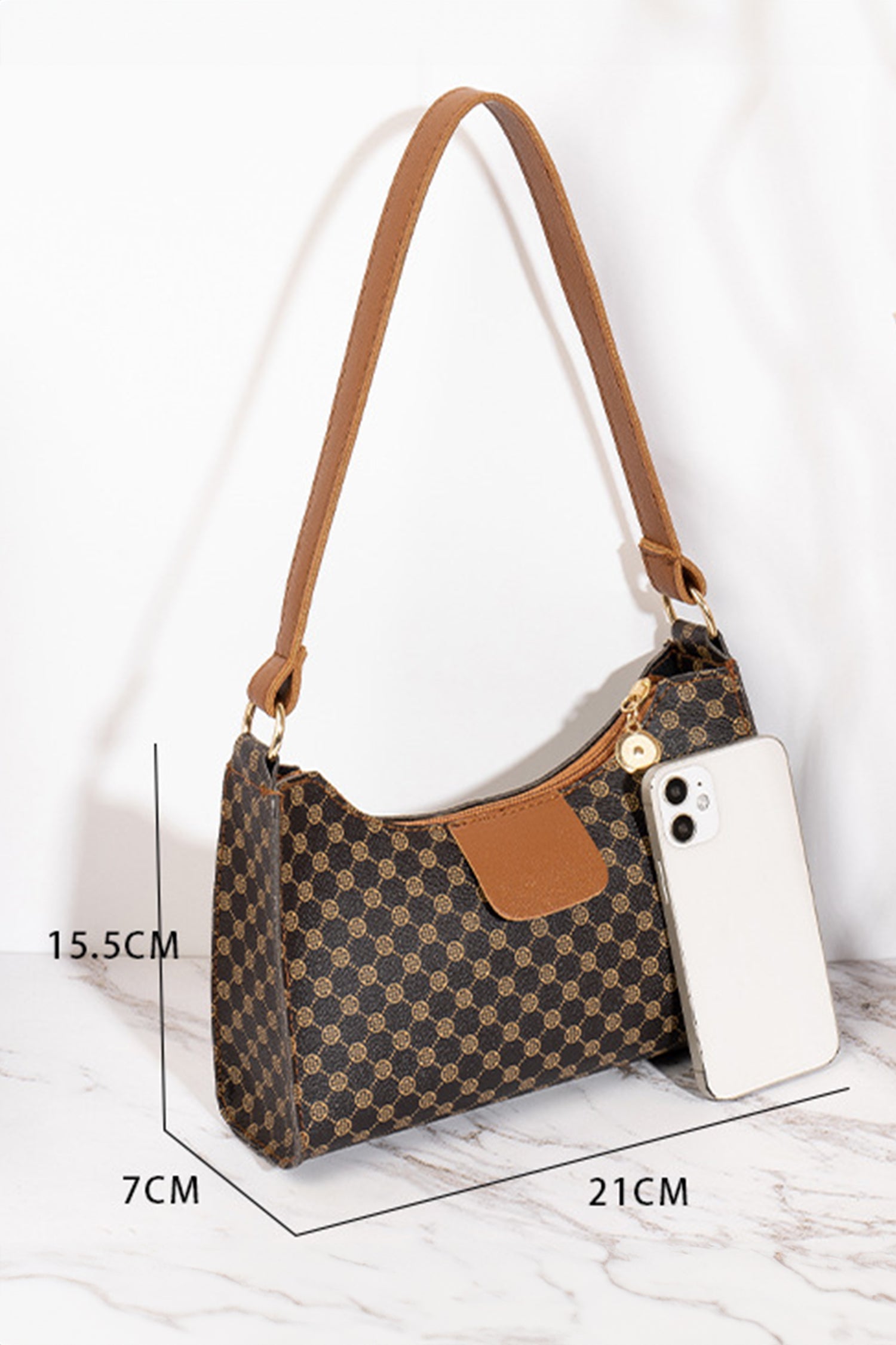 Sac Bandoulière Imprimé Monogramme – Cuir PU Café