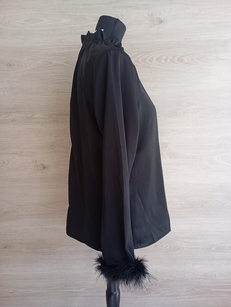 Blouse noire Kooiook plumes poignets - S/m - Neuf avec étiquette