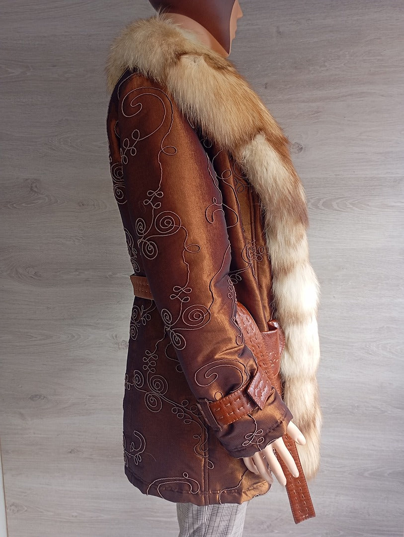 Manteau en fourrure naturelle de Renard Elazar Leather taille S - Marron bronze irisé