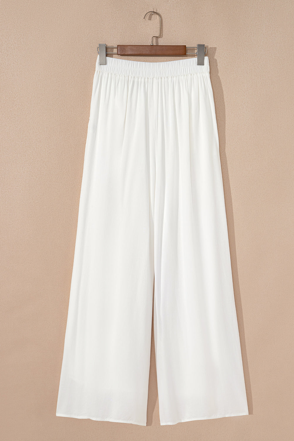 Pantalon Large Blanc Plissé – 100% Viscose & Cordon de Serrage