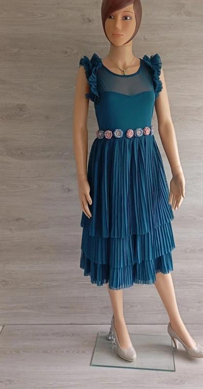 robe midi plissée Maru Atelier - 42 - turquoise - bon état - avec fleurs