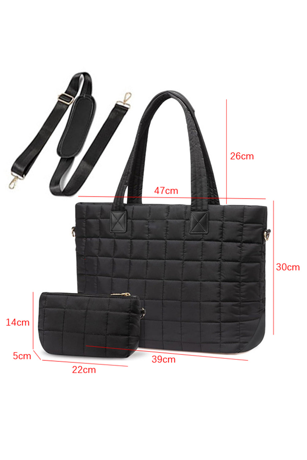 Ensemble 2 Pièces – Grand Cabas Matelassé Noir & Pochette Assortie