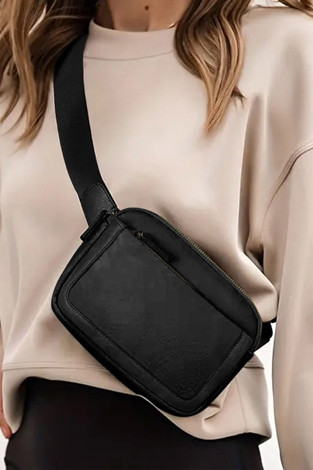 Sac bandoulière minimaliste noir - Multi-compartiments