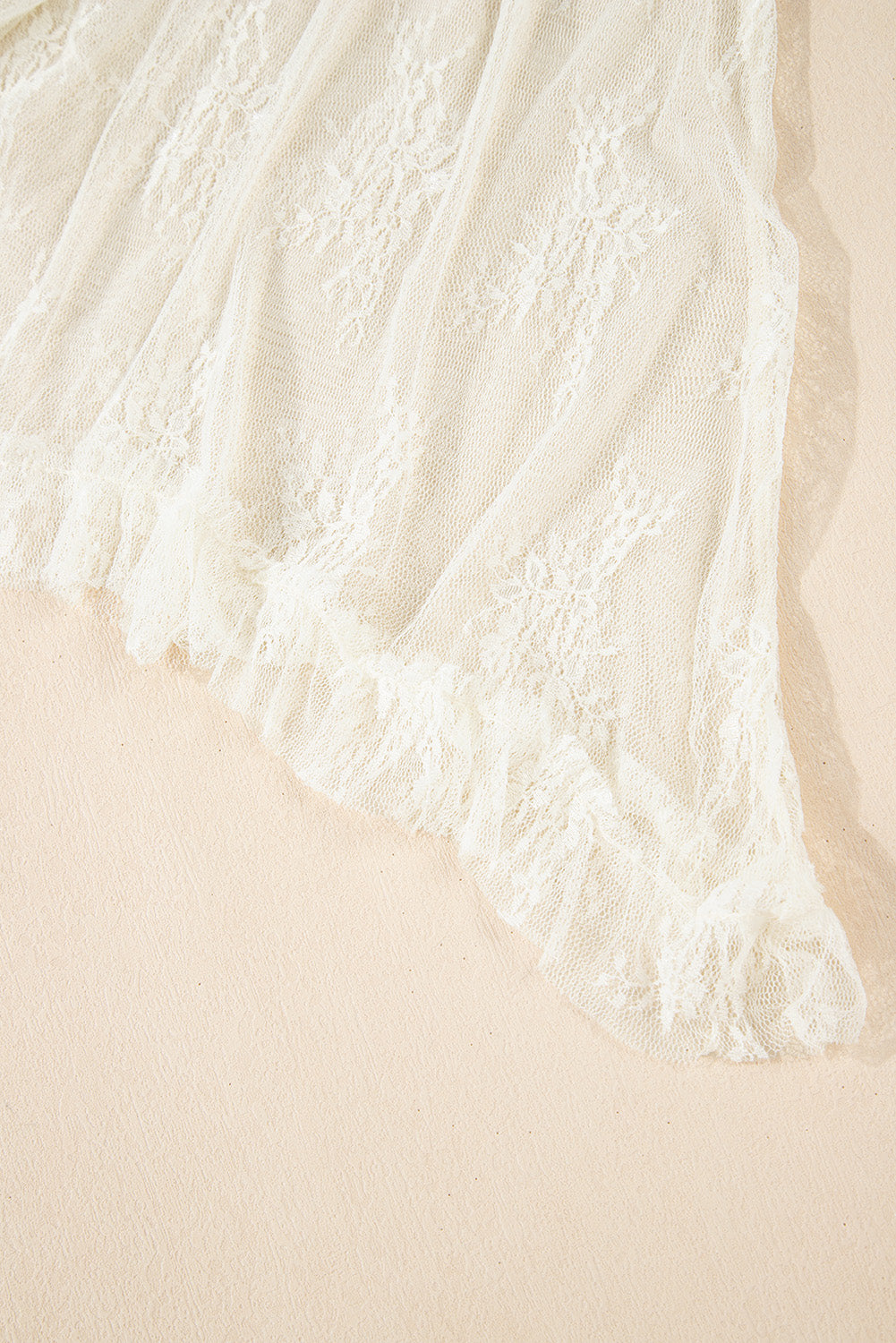 Jupe Longue Beige en Dentelle à Volants — Taille Haute