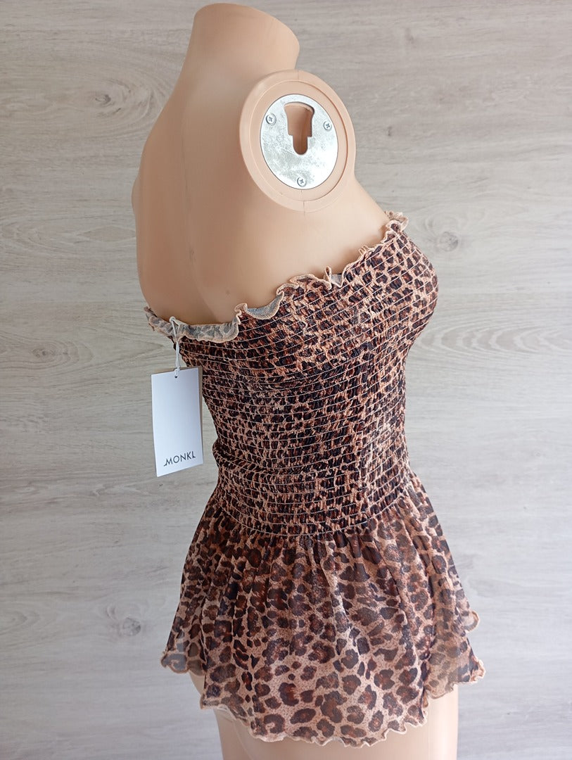 Top bustier peplum Monki - S - Marron leopard - Neuf