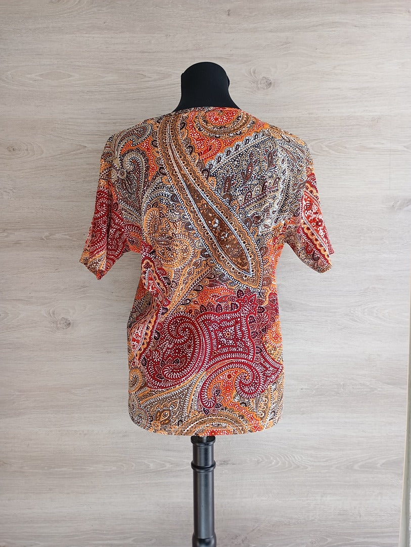 T-shirt manches courtes Afibel - 46/48 - Orange/multicolore - Très bon état