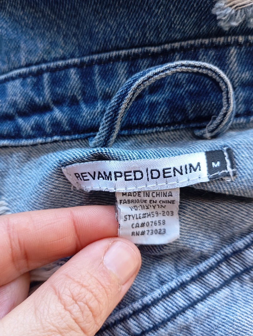 Belle veste en jean Revamped Denim taille M - Bleu et blanc