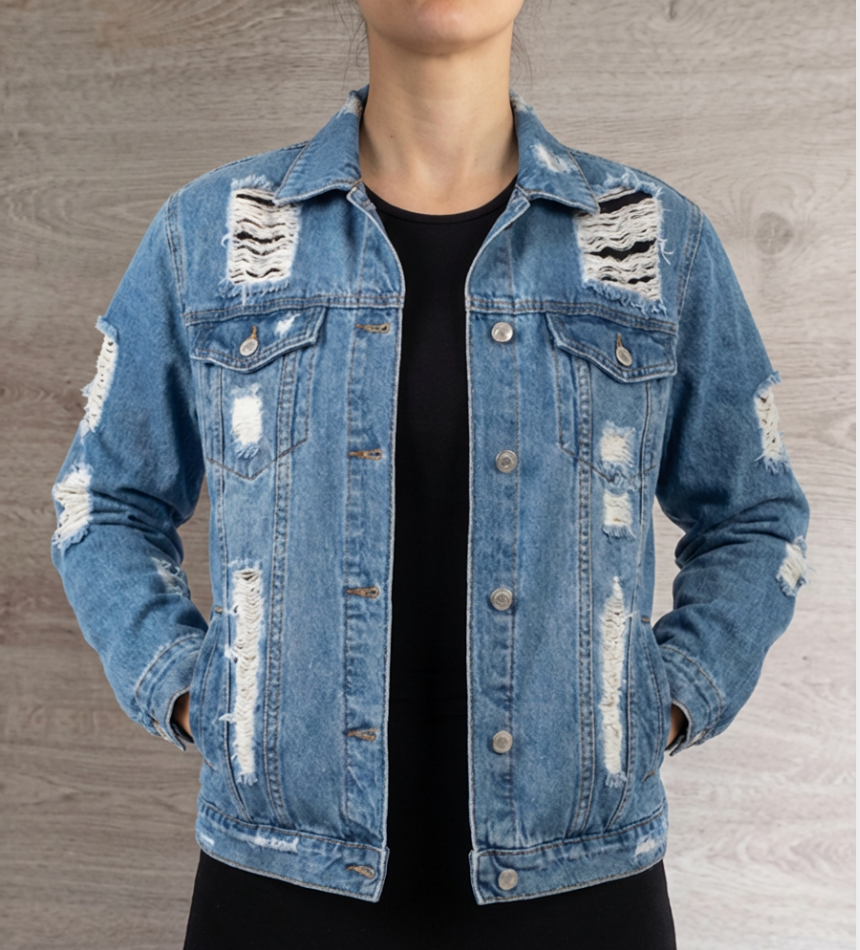 Belle veste en jean Revamped Denim taille M - Bleu et blanc