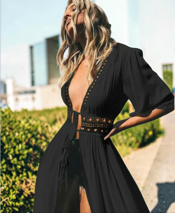 Robe de plage kimono à ceinture dentelle – S au XXXL
