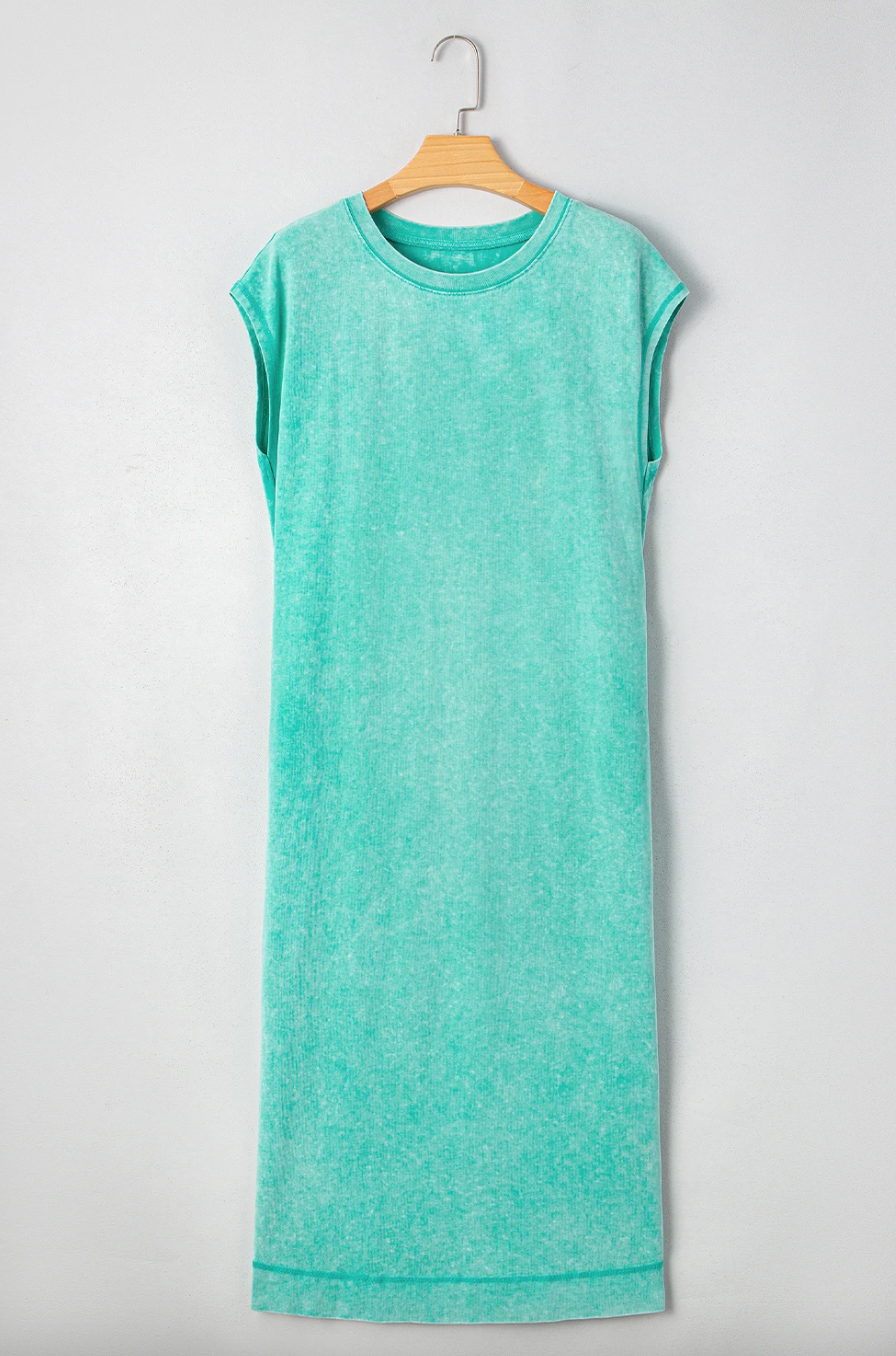 Robe Midi T-shirt Mineral Wash — Poches & Fente | 3 Coloris
