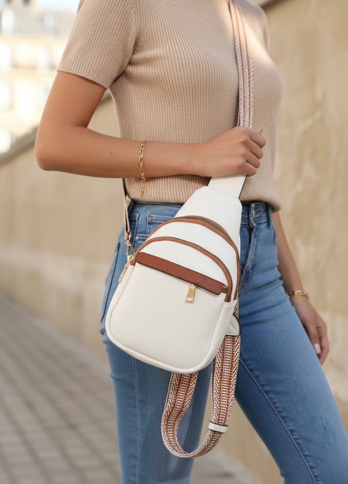 Sac bandoulière sling blanc — Multi-poches & sangle réglable