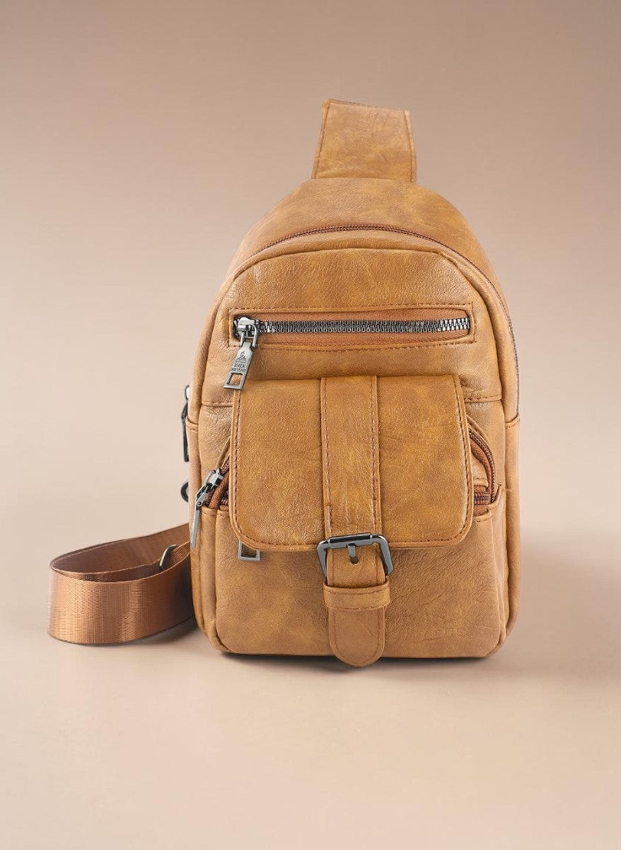 Sac bandoulière kaki vintage - Poches multiples - Simili-cuir