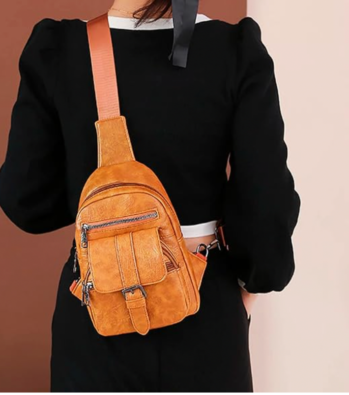 Sac bandoulière kaki vintage - Poches multiples - Simili-cuir