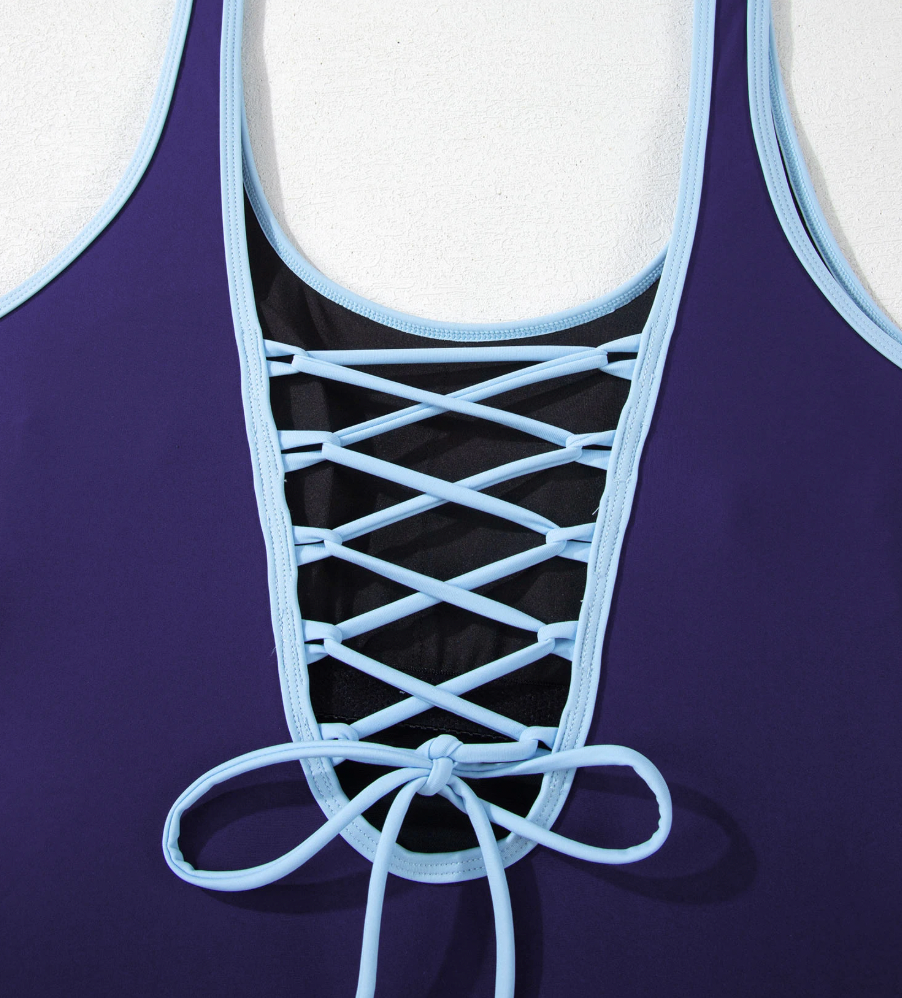 Maillot de bain une pièce bleu marine — Liseré contrastant & dos lacé