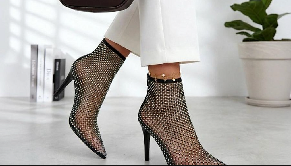 Bottines Résille & Strass Talon Haut Soirée