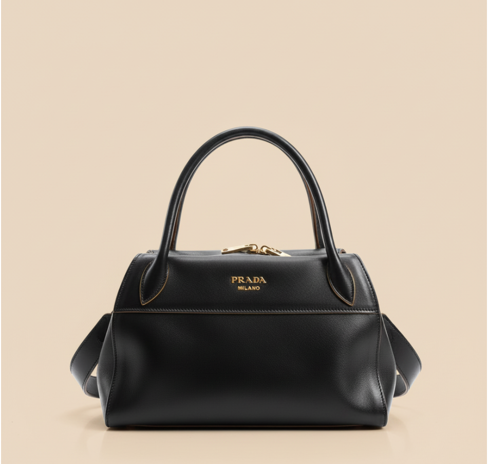 Sac bowling cuir noir & marron — Prada Vitello Phoenix — Très bon état
