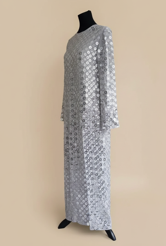 Robe de soirée longues - manches longues - Asos - 34 - Lilas/argent - Neuf avec étiquette