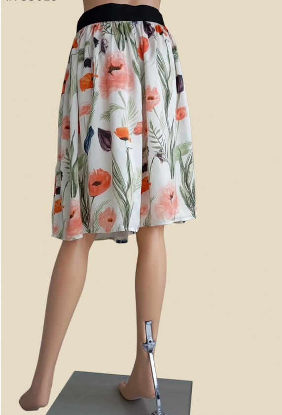 Jupe midi fleurie blanc & orange — H&M — Taille M (38) — Neuve