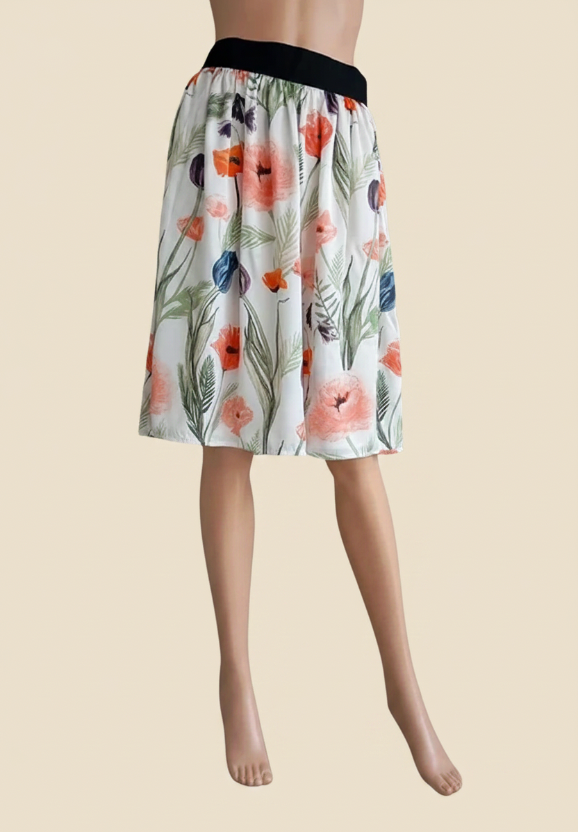 Jupe midi fleurie blanc & orange — H&M — Taille M (38) — Neuve