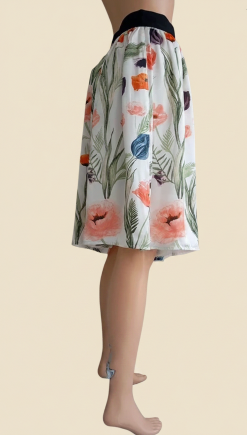 Jupe midi fleurie blanc & orange — H&M — Taille M (38) — Neuve