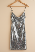 Robe Mini Sequins Argentés Mango – Bretelles Fines | Taille S | Seconde Main
