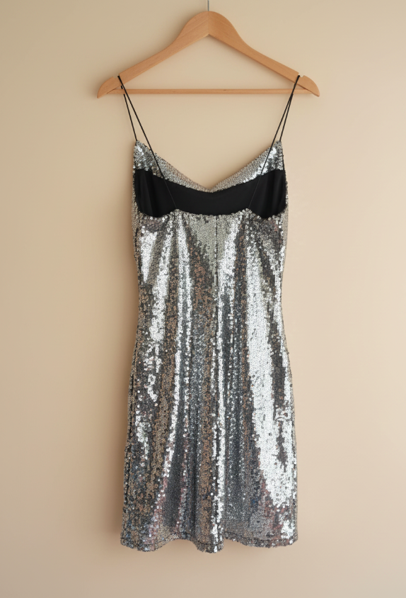 Robe Mini Sequins Argentés Mango – Bretelles Fines | Taille S | Seconde Main