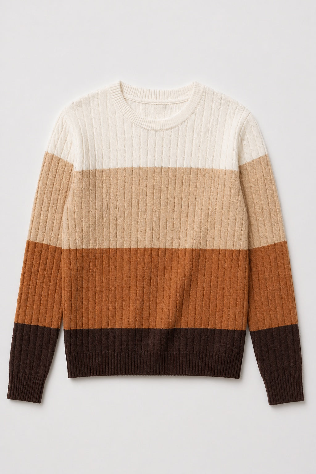 Pull kaki colorblock à maille torsadée et col rond, manches longues